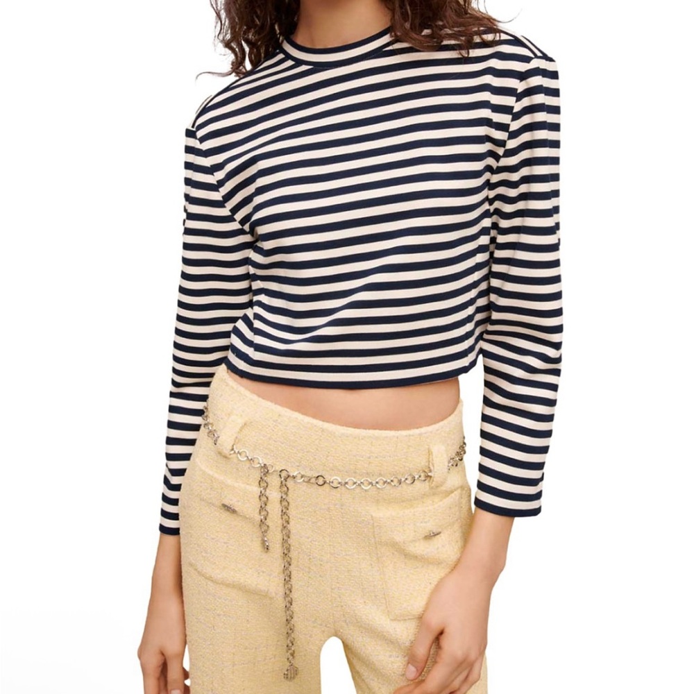Maje Striped Long Sleeve Top in Navy and Cream